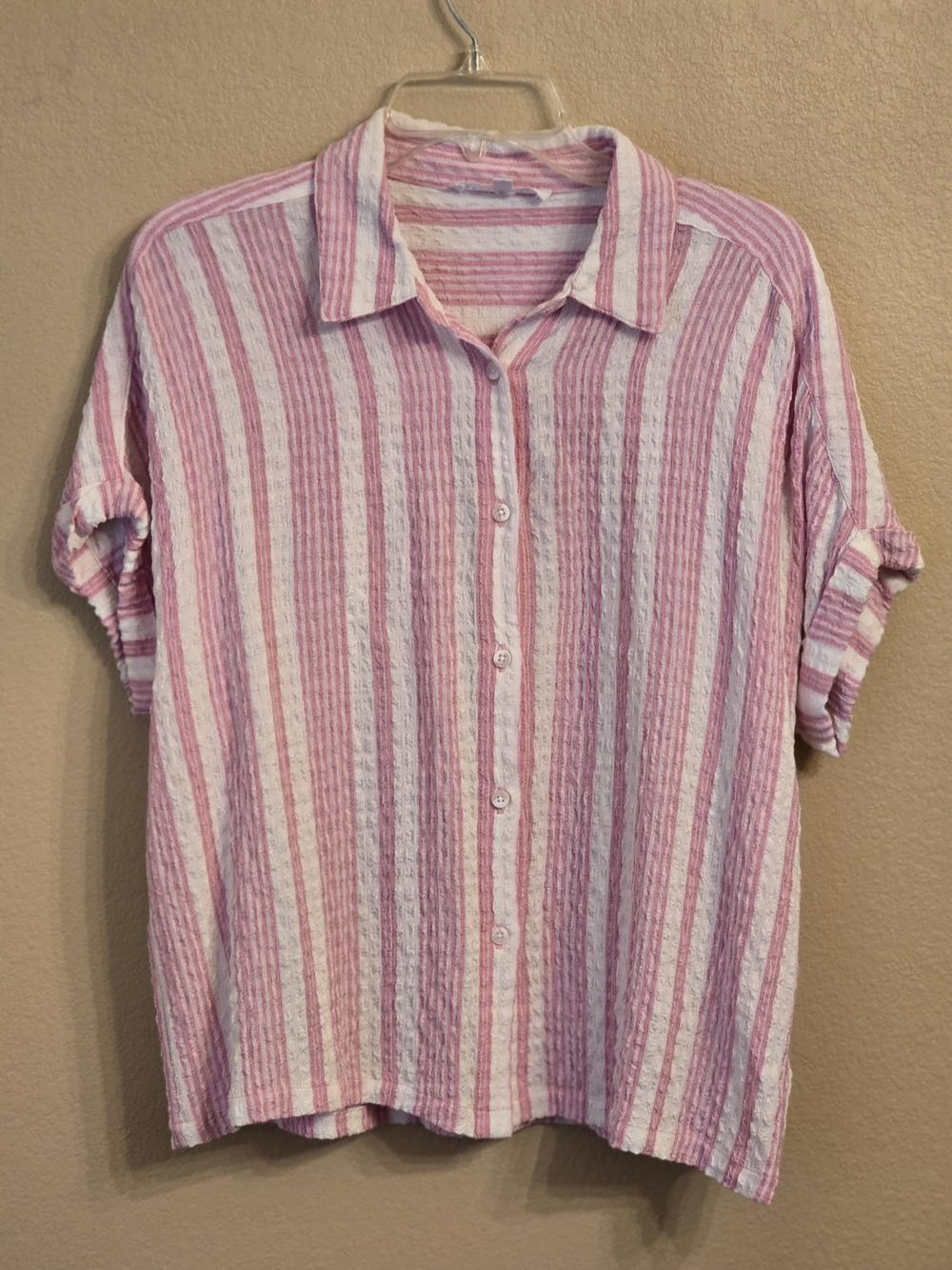Jane and Delancey Pink and White Striped Button-Down Top Size Large Lightweight - Picture 1 of 6
